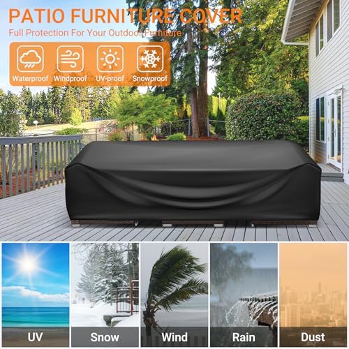 WLEAFJ Patio Furniture Covers Rectangle, Outdoor Table Covers Waterproof, Heavy Duty Outdoor Furniture Cover, Patio Sectional Set Cover 90" L x 64" W x 28" H, Black