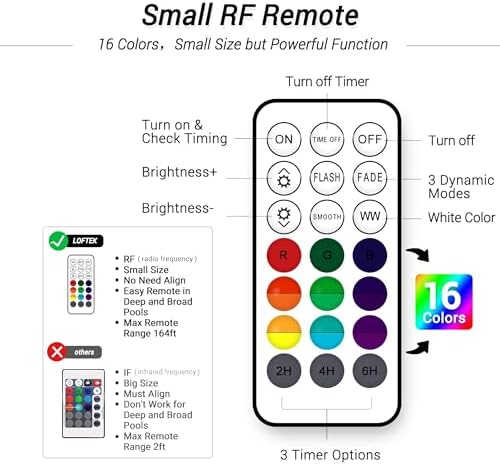 LOFTEK Submersible LED Lights with Remote, 13 LED Pool Lights for Inground Above Ground Pool with Magnets &Suction Cups,16 Color Changing Underwater Light for Ponds Battery Operated, 6 Pack