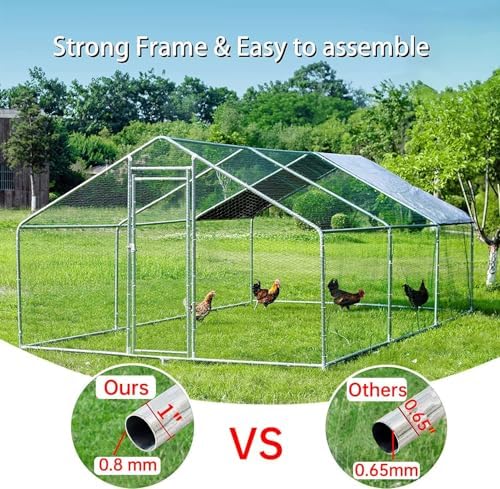 HITTITE Large Metal Chicken Coop with Run, 19.19 x 9.84 x 6.56 ft Walk in Poultry Cage Chicken Run Pen, Outdoor Chicken Runs for Yard with Waterproof & Anti-UV Cover