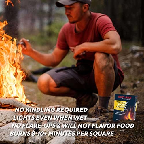 Rutland 50B Safe Lite Fire Starter Squares for Fireplaces, Grill Pits, Campfires, BBQ & Smokers - Longer Burn - 144 Squares