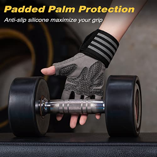 Glofit Workout Gloves with Wrist Wrap Support for Men & Women, Weight Lifting Gloves with Cuved Open Back Fingerless for Cycling, Gym, Training, Crossfit (Small, Black)