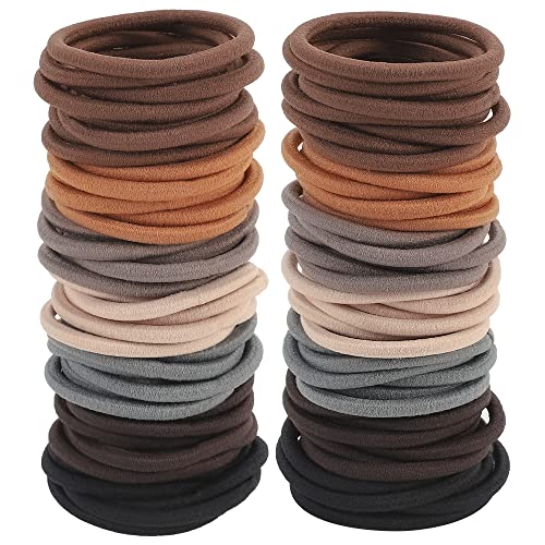 Sderoq100 PCS Hair Elastics Hair Ties, 4MM Colorful Ponytail Holders Hair Bands, 2 Inch in Diameter Elastic Band for Medium to Thick Hair, 7 Colors (4MM Dark colors)