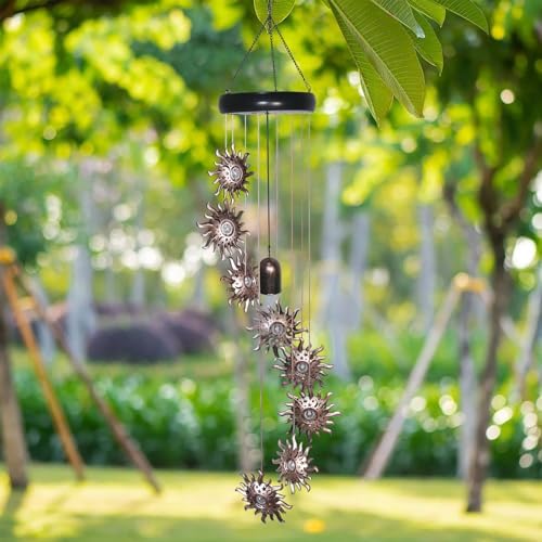 8 LED Solar Upgarde Sun Moon Star Wind Chimes Outdoor,Mom Gifts for Mothers Day Grandma Gift Sun Wind Chimes for Outside,Hanging Lights Warm LED,Outdoor Sun Decor,Gifts for Wife