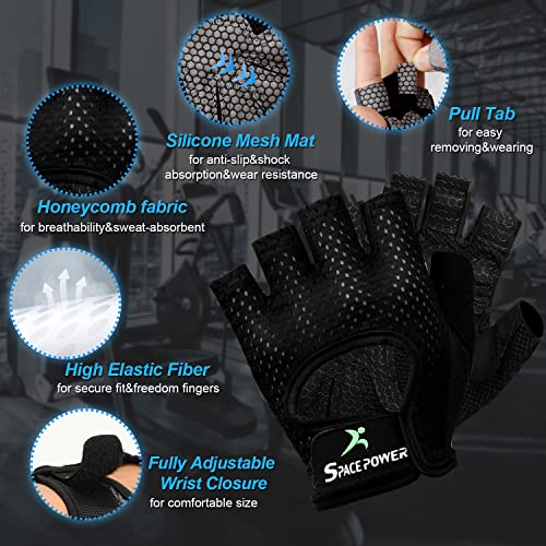 spacepower Workout Gloves, Weight Lifting Gloves for Women&Men, Lightweight Breathable Gym Gloves for Exercise (Small, Black)