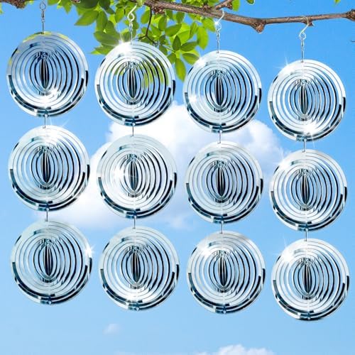 Bird Deterren for Outside Patio, High Reflective Round Bird Scare Devices Wind Spinners Outdoor Decor, 3D Mirror Bird Reflectors to Keep Swallows Sparrow Away Garden Porch Pool Windows