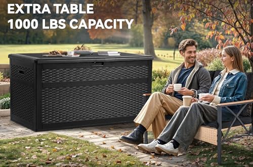 YITAHOME 230 Gallon Double-Wall Deck Box with Divider & Side Handles, Outdoor Large Storage for Patio Furniture Cushions, Garden Pool Accessories, Water Resistant & Lockable