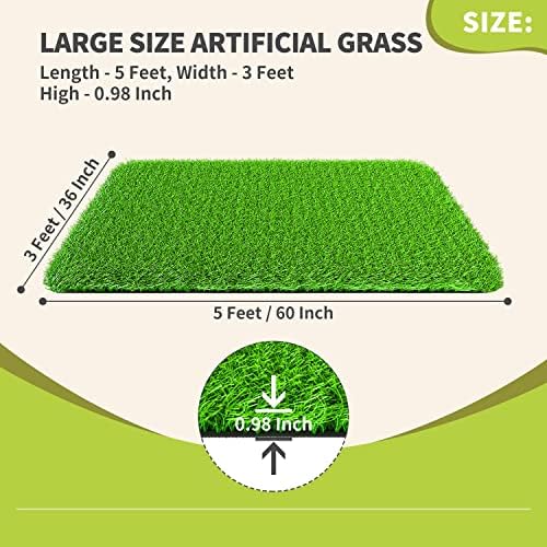 LOOBANI Realistic Artificial Grass Rug Indoor Outdoor, Dog Grass Mat with Drainage Holes and Replacement Artificial Grass Turf, Fake Grass for Garden Lawn Landscape Balcony Decoration, 3 Feet x 5 Feet
