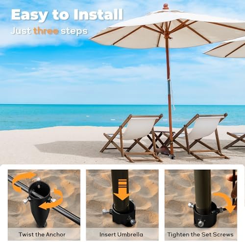 Beach Umbrella Sand Anchor - Heavy Duty Outdoor Umbrella Holder No Dig Ground Umbrella Base - Sturdy and Reliable 2.3“ Inner Diameter, Black(1 Pack)