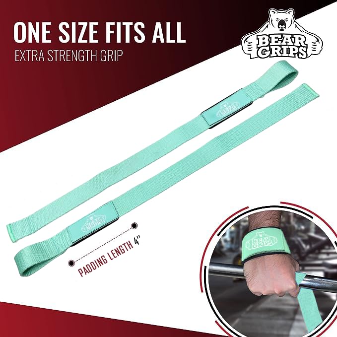 Bear Grips Lifting Straps Gym, Wrist Straps for Weightlifting, Gym Straps, Weightlifting Straps, Deadlift Straps, Weight Lifting Straps for Men, Weight Straps Lifting Women, 2 Lifting Strap Mint Green