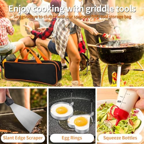 29PCS Griddle Accessories Kit,Flat Top Grill Accessories for Camp Chef Blackstone Griddle Accessories with Enlarged Spatulas,Tongs,Spice Shakers,Basting Cover,Scraper for Outdoor Barbecue