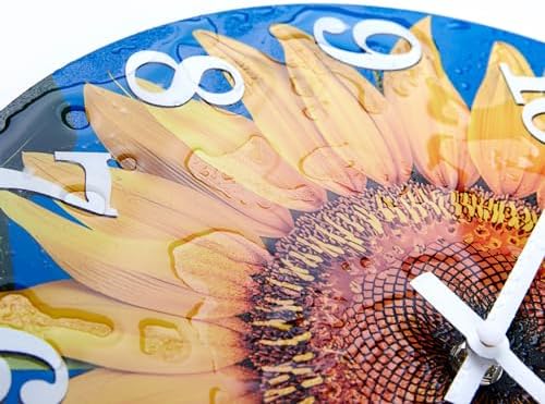 Outdoor Clock Waterproof-Decorative Sun Flower Wall Clocks for Pool Patio Porch Garden(12 Inch,Sunflower)