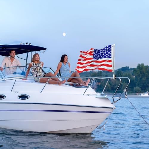2 Pcs Adjustable Boat Flag Pole Universal, 12”x18” Stainless Steel Clamp on Boat Flag Pole Kits Rail Mount Without Drilling (Without Flag)