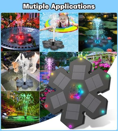 SZMP Solar Fountain 2025 Upgraded, 3.5W Snowflake Double Layer Colorful Lights, 2000mAh Battery 4 Fixes & 7 Nozzles, Solar Bird Bath Fountain for Garden Patio Pond Outdoor Décor