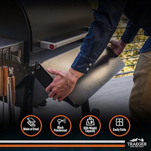 Traeger Grills BAC362 Folding Front Shelf – Steel Grill Accessory for Pro 22, Pro 575, and Ironwood 650, Ideal for Food Prep and Storage