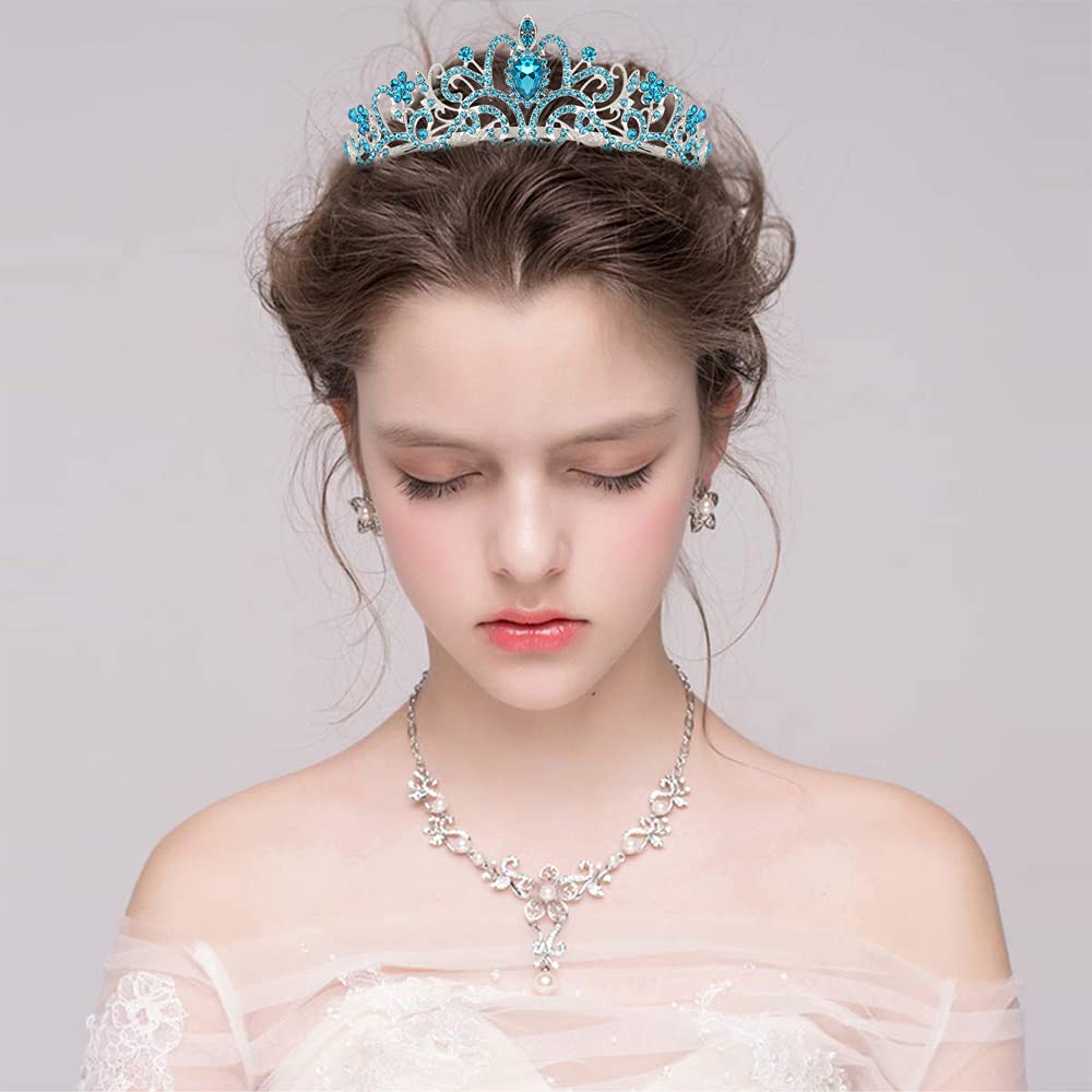 Didder Silver Tiaras and Crowns for Women, Blue Crystal Tiara Crowns For Women Girls Elegant Crown with Combs Princess Crown Tiara Birthday Crowns for Women Bridal Wedding Prom Birthday Party