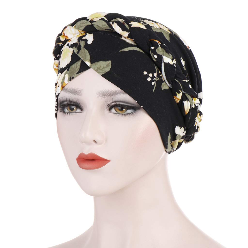 Cancer Chemo Beanies Cap Bandana Flower Printed Headwrap Cap Satin Bonnet Head Scarf Hijab Braid Silky Turban Hats for Women (Black Floral)