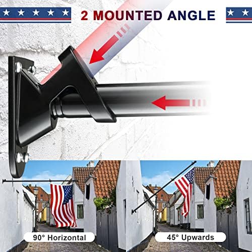 Flag Pole with American Flag - Tangle Free Flag Poles for Outside House with 3x5 Embroidered US Flags,Flagpole Holder Bracket - 5ft Heavy Duty Outdoor Flag Pole Kit for Porch - Black