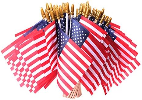 Small American Flags on Stick, 50 Pcs Fourth of July Decorations Outdoor 4''x6'' USA Flag, 4th of July Flags American Flag Small With Wooden Stick,Mini Flags for Outside Patriotic Decor for Yard Patio