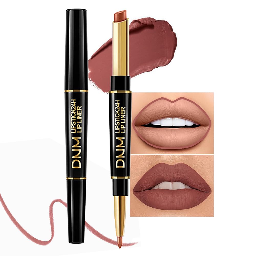 HHLTOH 2-in-1 Brown Lip Liner & Lipstick Set Kit for Women, DNM Matte Lips Kit with Lip Liner Lip Stains Long Lasting Waterproof 24 Hour Lipstick and Lip Liners Combo Lipliners Pencil Set 11