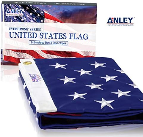 ANLEY EverStrong Series American US Flag 5x8 Foot Heavy Duty Nylon - Embroidered Stars and Sewn Stripes - 4 Rows of Lock Stitching - US National Banner Flags with Brass Grommets 5 X 8 Ft