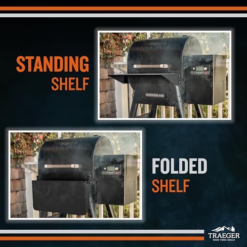 Traeger Grills BAC362 Folding Front Shelf – Steel Grill Accessory for Pro 22, Pro 575, and Ironwood 650, Ideal for Food Prep and Storage