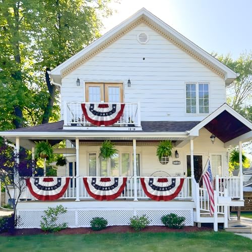 4Pack Bunting Flag 2x4 Ft American Patriotic Bunting 4th of July Decor Outside Porch USA Pleated Half Fan Flag Decorate Garden Embroidered Star Red White & Blue Banner