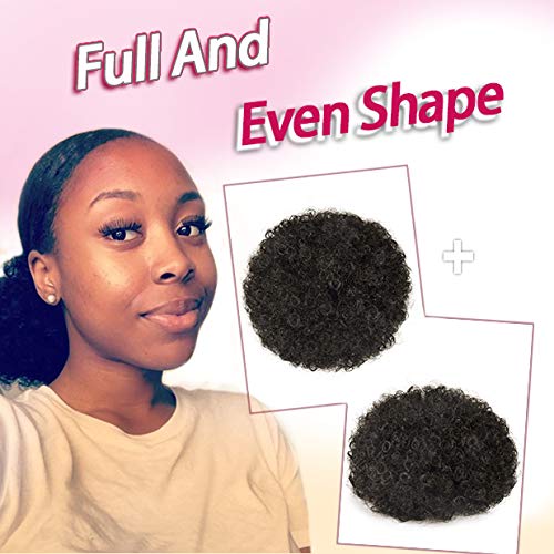 rosmile Afro Puff Drawstring Ponytail Extension for Black Women, Premium Dark Brown 2# 80gram Short Synthetic Afro Puff Ponytail for Natural Hair, Clip On Kinky Drawstring Curly Ponytail Bun