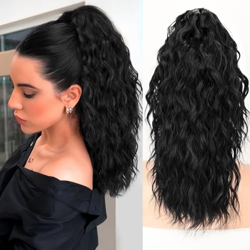 ORSUNCER Ponytail Extension Claw 30" Curly Pony Tail Clip in Claw Hair Extensions Fluffy Natural Looking Synthetic Hairpiece for Women Light Brown Highlight