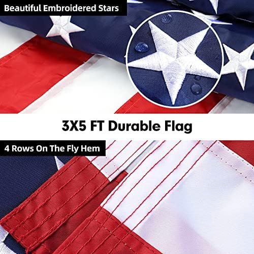 American Flag and 6ft Heavy Duty Flag Pole Kit for House Outside - 3x5 Embroidered USA Flag, Tangle Free Steel Black Pole With Bracket for Residential, Commercial, Outdoors Garden