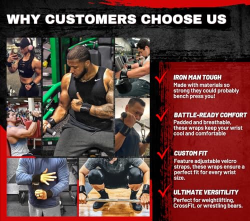 Hustle Athletics Wrist Wraps - Best Weightlifting Support (Professional Competition Grade Wrap) - Brace Your Wrists to Push Heavy, Avoid Injury & Improve Your Workout - for Men & Women