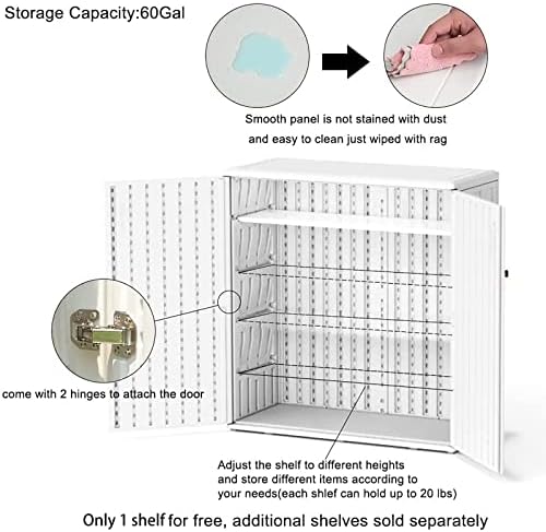 Indoor Outdoor Storage Cabinet Waterproof with Shelf, Off White Plastic Outdoor Cabinets for Patio/Garden/Backyard, Size 34.3''L*15''W*36.2''H