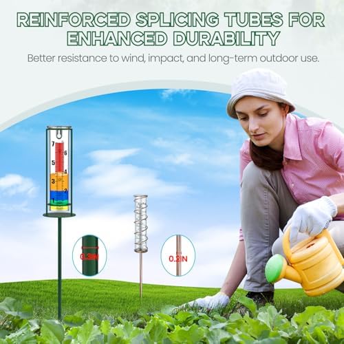 Rain Gauge Outdoor, 7" Capacity Rain Gauge with Metal Stake, Glass Rain Gauge Outdoors Best Rated Decorative for Yard, Garden, Deck, Lawn, Landscape(Colorful)