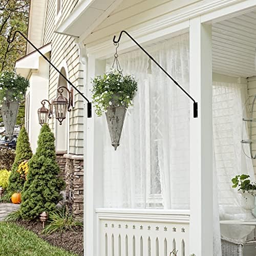 Juegoal 2 Pack Heavy Duty Deck Hook, 25 Inch to 36 Inch Wall Mounted Extended Reach Deck Hook Wall Pole Plant Bracket for Hanging Bird Feeder, Plants, Suet Baskets, Lanterns, Wind Chimes