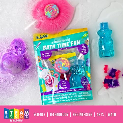 Mr. Bubble Ultimate Pack of Bath Time Fun 4 Favorites, Bath Potion, Bath Bomb, Soap Stickers, Bubble Bath (Pack of 2)