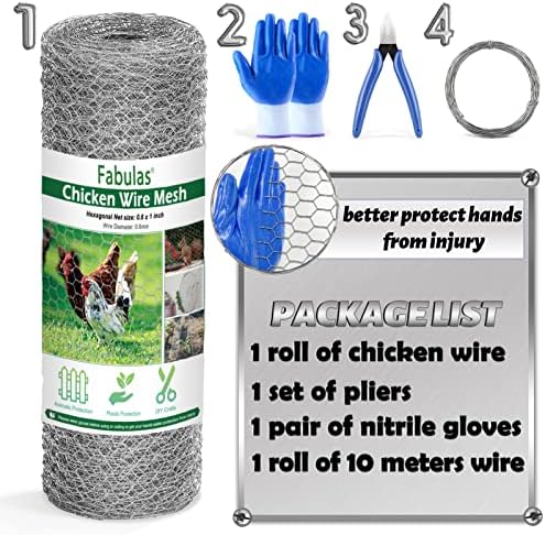 Chicken Wire Fencing Mesh, 17 Inch x 60 Feet Metal Floral Chicken Wire Fence for Crafts Poultry Garden, 0.6 Inch Hexagonal Galvanized Hardware Cloth Netting for Chicken Coop Barrier Rabbit Cage
