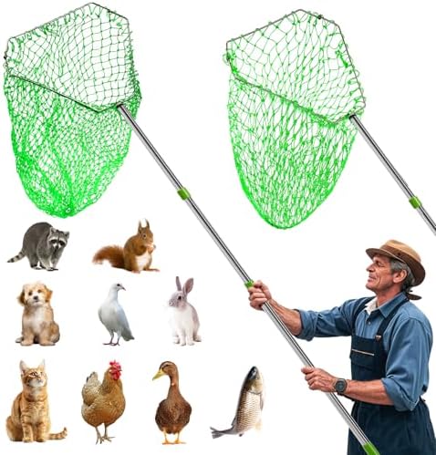 Chicken Catching Net – 2-in-1 Combo with Coarse and Fine Mesh Nets, Extendable from 29” to 68” – Stainless Steel Frame for Catching Ducks,Small Dogs, Cats, and Fish. Essential Coop Accessory