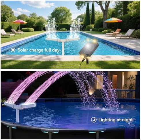 Solar Pool Fountain with Lights for Above Ground Inground Pools, 120 Color Lighting Modes Remote APP Control, Swimming Pool Accessories Waterfall Adjustable Sprinkler for Pool Decorations Outdoor