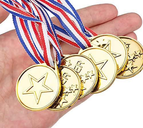 KISEER 40 Pieces Plastic Gold Winner Award Medals Bulk for Sports, Games Competitions, Party Favors and Decorations