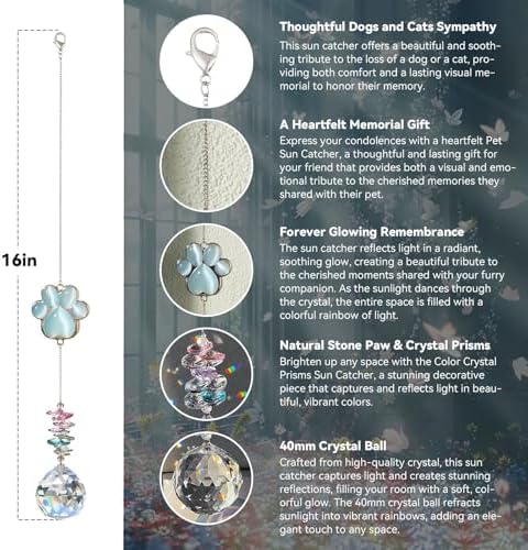 Pet Memorial Suncatcher - Dog Paw Memorial Gifts, Pet Loss Crystal Prisms Rainbow Maker, Lost of Dog Bereavement Gift Idea, Thoughtful Dogs and Cats Remembrance Sun Catcher, Pet Sympathy Gifts
