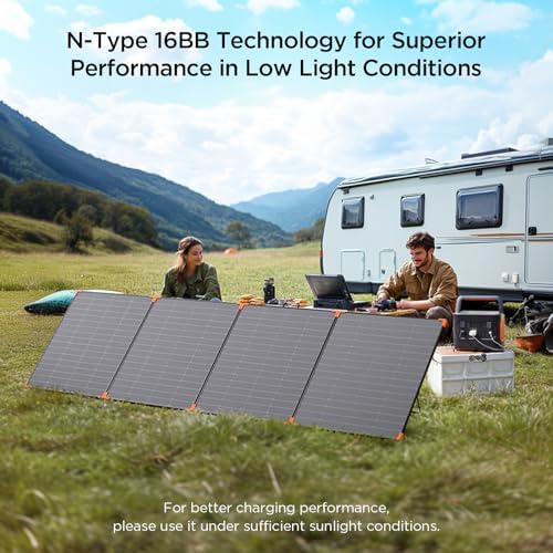 N-Type 16BB 450W Portable Solar Panel,Road Trip Essentials,38V Foldable Solar Charger for Power Station, 25% High Efficiency IP68 Waterproof 4 Reinforced Kickstands for Camping RV Hurricane