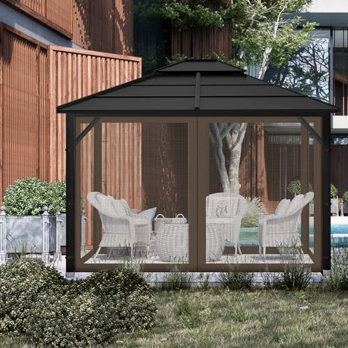 Gazebo Replacement Mosquito Netting Outdoor Universal Gazebo Canopy 4-Panels Screen Sidewalls with Zipper for Patio Garden Yard Backyard (Mosquito Net Only) (10x10, Coffee)