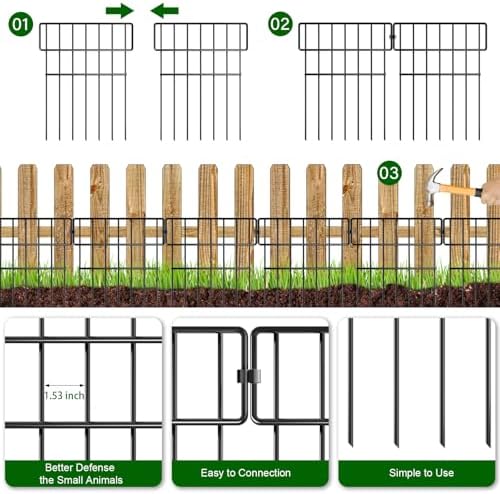 25 Panels Animal Barrier Fence No Dig, 27 Ft(L) X 17 in(H) Decorative Garden Edging Fence for Yard, Rustproof Metal Outdoor Garden Fences Borders for Dogs, Small Pets, Landscape, and Lawn