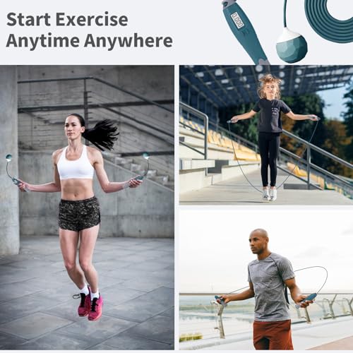 Jump Rope with Counter Cordless Jump Rope Ropeless Skipping Rope for Fitness Training Speed Rope with Digital Handle for Exercises Men, Women and Kids Wireless Skipping Rope Indoor Outdoor (Green)