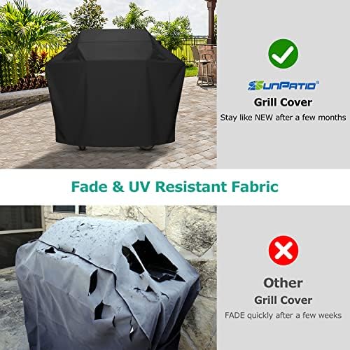SunPatio Barbecue Grill Cover 65 Inch, Outdoor Heavy Duty Waterproof Charcoal Gas Grill Cover, Fade Resistant, All Weather Protection Compatible for Weber Charbroil Nexgrill and More, Black