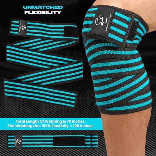 Special Essentials Knee Wraps for Weightlifting with Strap (2 Pack) - 72 Inches Flexible Support for Men & Women, for Powerlifting, Squats, Leg Press, and Cross Training
