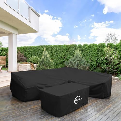 Kipiea Patio V-Shaped Sectional Sofa Cover, 420D Heavy-Duty Oxford Fabric Outdoor Sectional Cover with 6 Windproof Buckles, Anti UV and No Tears, No Fading (85"/85" L x 33.5" D x 31" H) Black