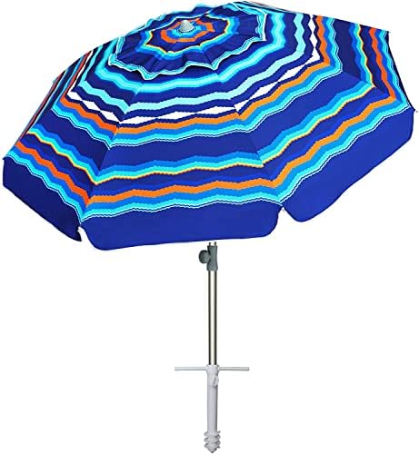 AMMSUN 7ft Heavy Duty High Wind Beach Umbrella Parasols with Sand Anchor Vent Tilt UV 50+ Sun Protection Portable Outdoor Sunshade Umbrellas Carry Bag for Patio Garden Pool Backyard Blue