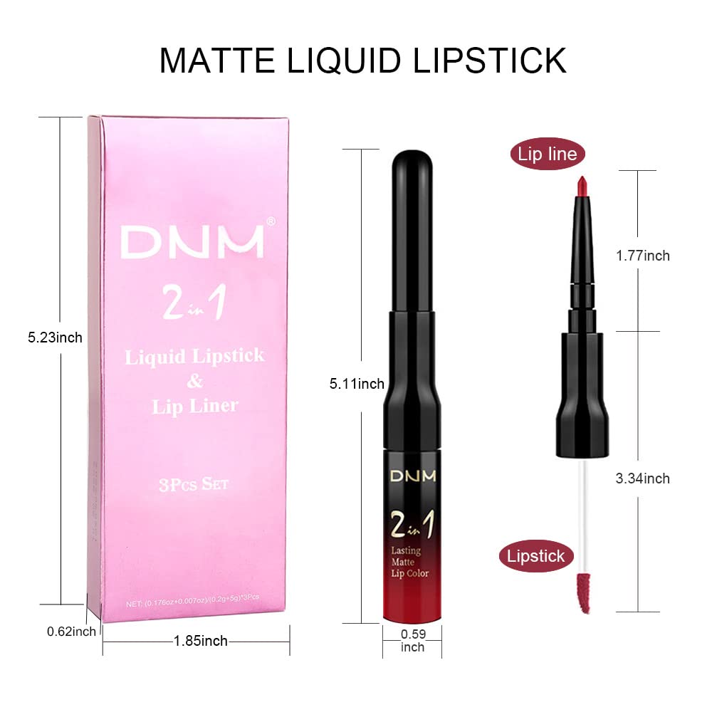 evpct DNM 3Pcs Dark Brown Red Matte Lip Liner and Liquid Lipstick Sets for Women Stay on Lipstick 24 Hour Lip Stick Packs Matte Lip Stain Lipgloss Sets for Dark Skin Women Waterproof Long Lasting 24