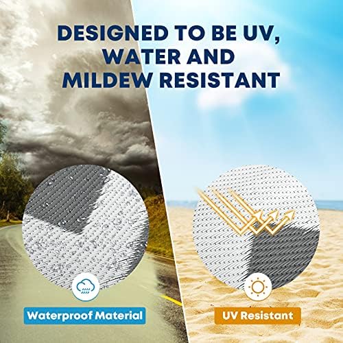 Kohree RV Outdoor Rug 9x12 Reversible, Waterproof Patio Mat with 4 Stakes & UV Fade Resistant, Non-Slip Outdoor Camping Mat for Deck, Picnic, Backyard, Includes Carry Bag (Grey & White)