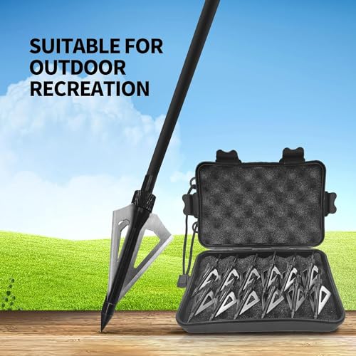 AREYCVK Archery Broadheads, 100 Grains Screw in Arrow Archery 3 Blades Hunting Heads Arrow Tips Compatible Crossbow& Compound Bow with Broadhead Storage Case (12PCS) (Black)